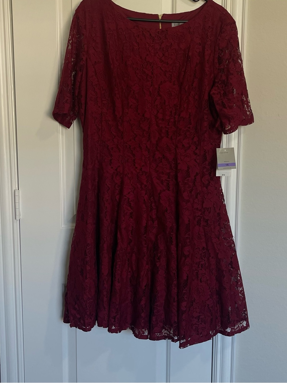 Danny & Nicole Burgundy Romantic Lace Fit-and-Flare Semi-Formal Party Dress 18